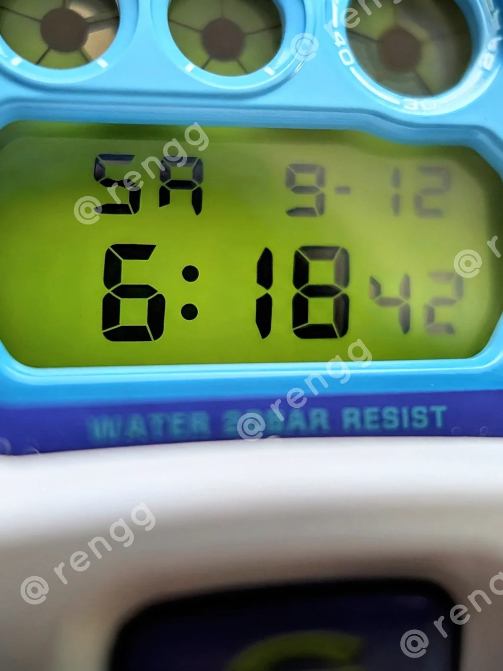 G-Shock White Resin Digital Watch with Blue Dial and Green Accents